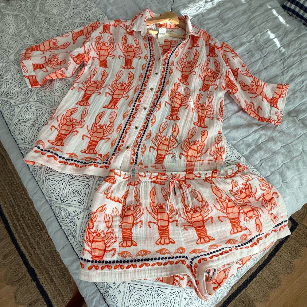 Anthropologie NWT 2 pc set Women’s L Sleepwear/Loungewear in cute Lobster Print - Picture 3 of 8